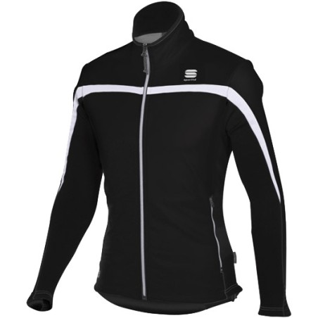 разминочная куртка Sportful Squadra 2 WS Jacket чёрная с белой вставкой